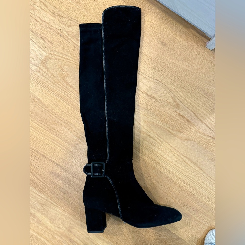 LK Bennett Black Over-the-Knee Suede Boots with Buckle